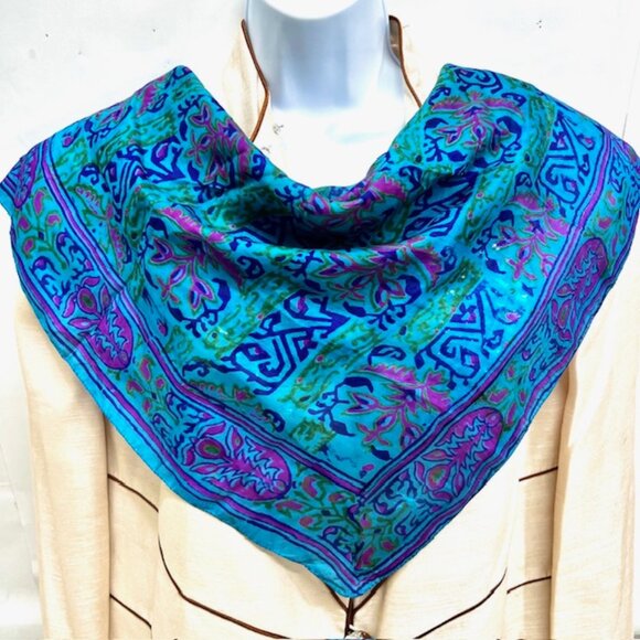 set of 2 Leonard Paris & Vintage Scarf Pure 100% Silk chiffon 26"x26 pink(15) - Picture 6 of 12